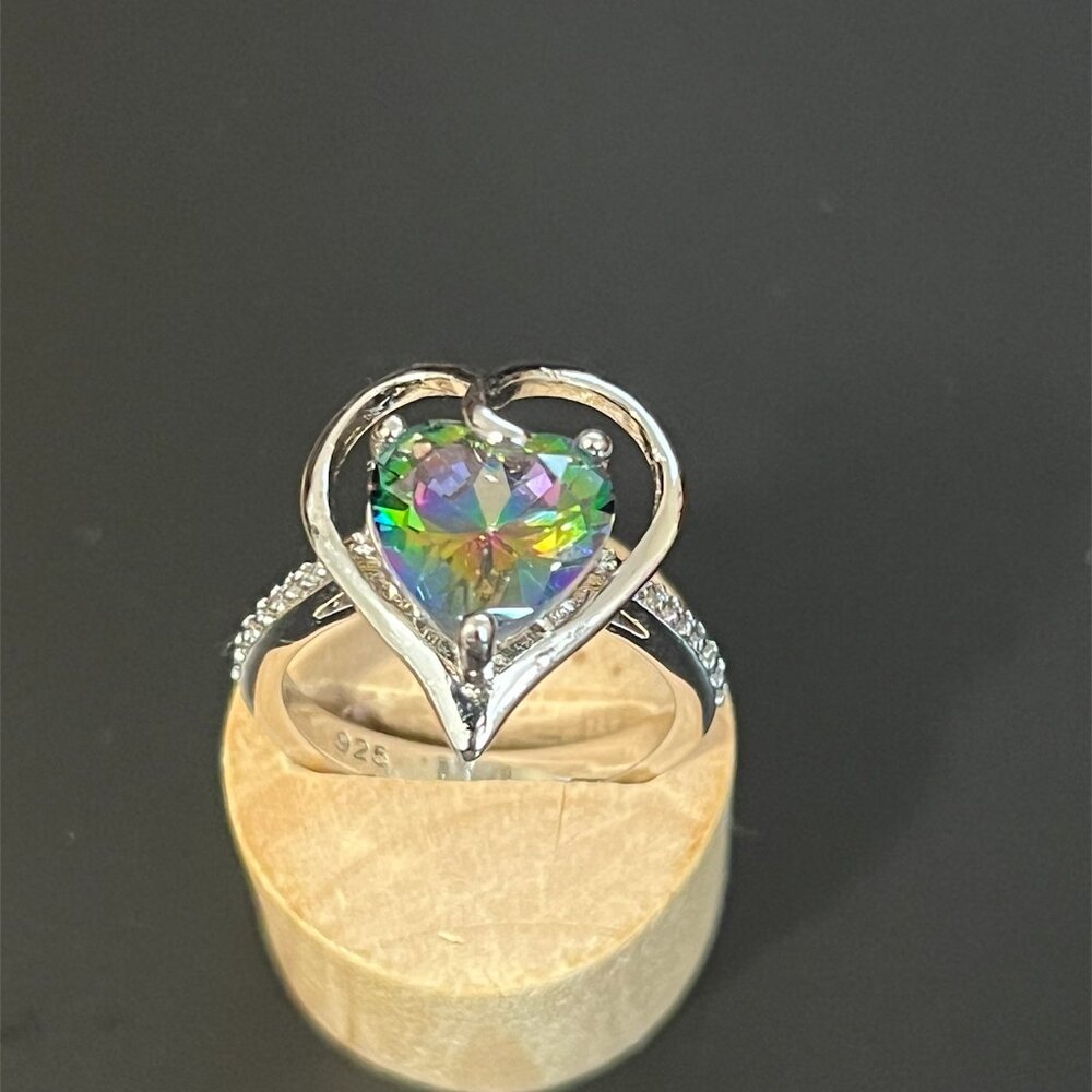 925 Silver Multicolor Heart Ring - image 1